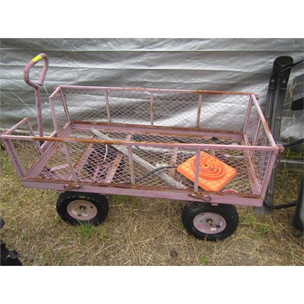 METAL FRAMED GARDEN CART, NEEDS WHEELS