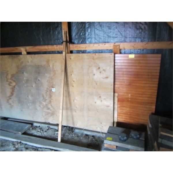 ASST. PLYWOOD, SLATWALL, ETC., 1-3/4", 2-4X8 3/8" PLUS ETC. PANELLING, ETC.