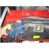 Image 1 : SMALL 12V AIR COMPRESSOR & BAG W/MISC. ITEMS