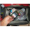 Image 2 : SMALL 12V AIR COMPRESSOR & BAG W/MISC. ITEMS