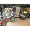 Image 1 : PLASTIC BIN OF MISC. SHOVEL HEADS, BRACKETS, ETC. & PAIL OF BOLTS
