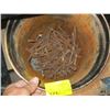 Image 2 : PLASTIC BIN OF MISC. SHOVEL HEADS, BRACKETS, ETC. & PAIL OF BOLTS