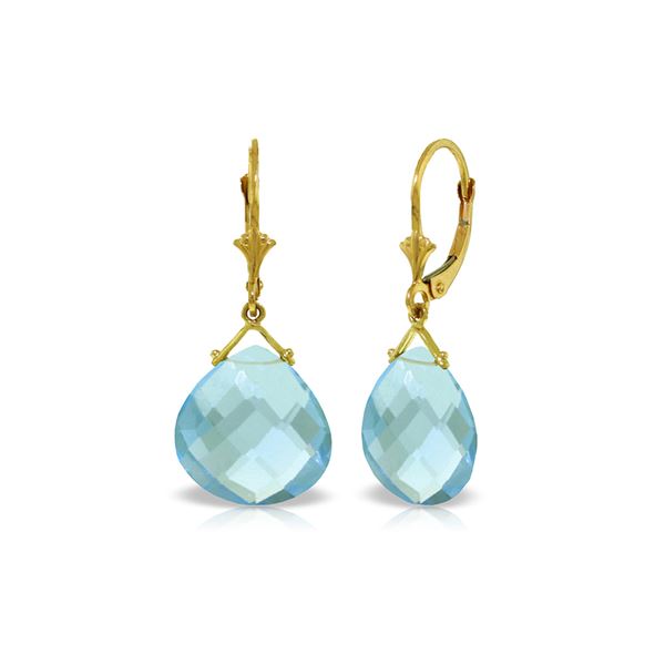 Genuine 17 ctw Blue Topaz Earrings 14KT Yellow Gold - REF-38M2T