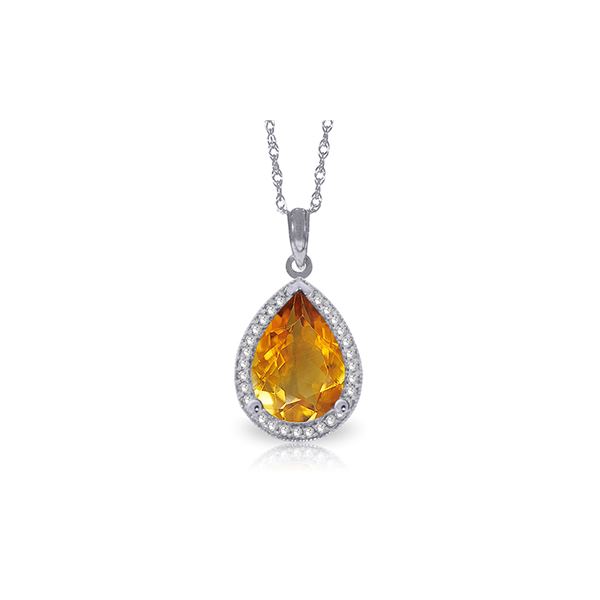 Genuine 3.66 ctw Citrine & Diamond Necklace 14KT White Gold - REF-70F3Z