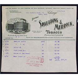 1899 SPAULDING AND MERRICK TOBACCO CO. BILLHEAD PO
