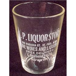 PRE PROHIBITION L P LIQUOR STORE WHISKEY SHOT GLAS