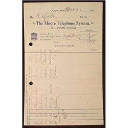 C. 1900'S THE MOORE TELEPHONE SYSTEM BILLHEAD GLAS