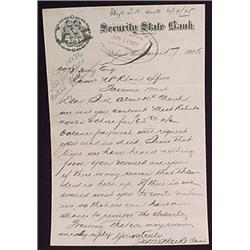 1905 PALOUSE, WA LETTER ON SECURITY STATE BANK LET