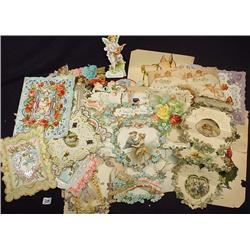 LARGE LOT OF ANTIQUE VALENTINES - MANY EMBOSSED AN