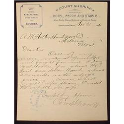 1896 COURT SHERIFF HOTEL FERRY AND STABLE LETTERHE