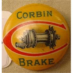 ANTIQUE CORBIN BICYCLE BRAKE CELLULOID PINBACK BUT