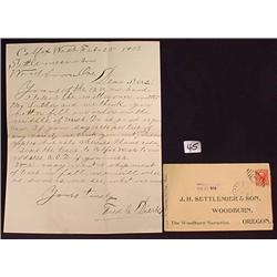 1903 LETTER AND ENVELOPE TO JH SETTLEMIER AND SON 