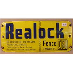 VINTAGE REALOCK FENCE PORCELAIN ENAMEL SIGN - OR, 