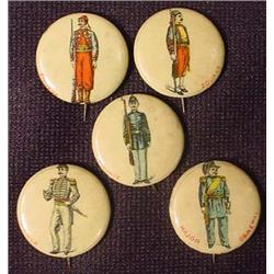 LOT OF 5 ANTIQUE CELLULOID SOLDIERS PINBACK BUTTON