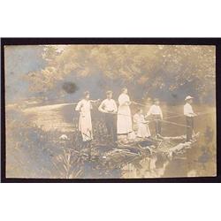 VINTAGE RPPC REAL PHOTO POSTCARD OF WOMEN FISHING 