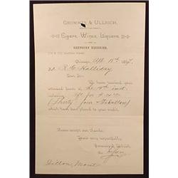 1887 LETTER TO DILLON, MT ON GROMMES ULLRICH WHISK