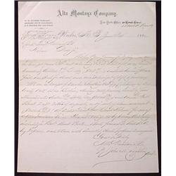 1880 ALTA MONTANA CO, MINING CO., LETTERHEAD - WIC