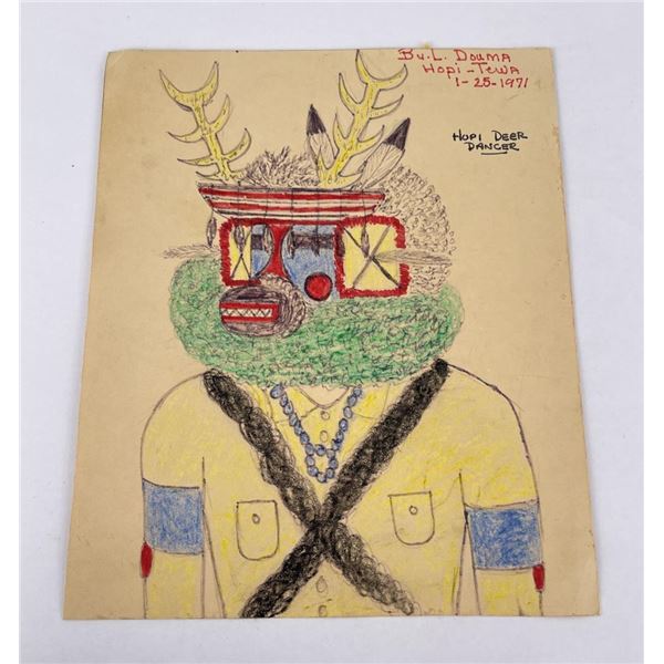 Hopi Tewa Deer Dancer Kachina Drawing