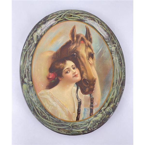 Antique Art Nouveau Beer Tray Woman and Horse