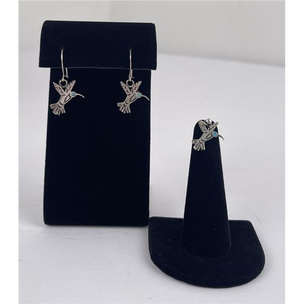 Zuni Inlaid Sterling Silver Hummingbird Jewelry