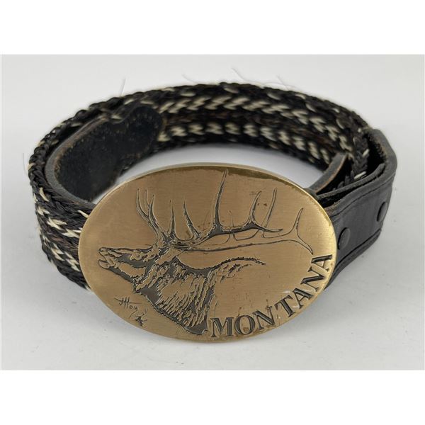 Montana Bronze Belt Buckle Horsehair Belt