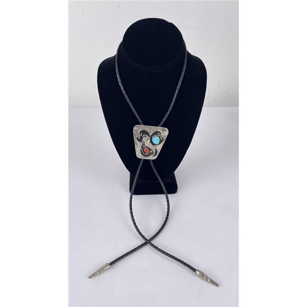 Navajo Turquoise and Coral Bolo Tie