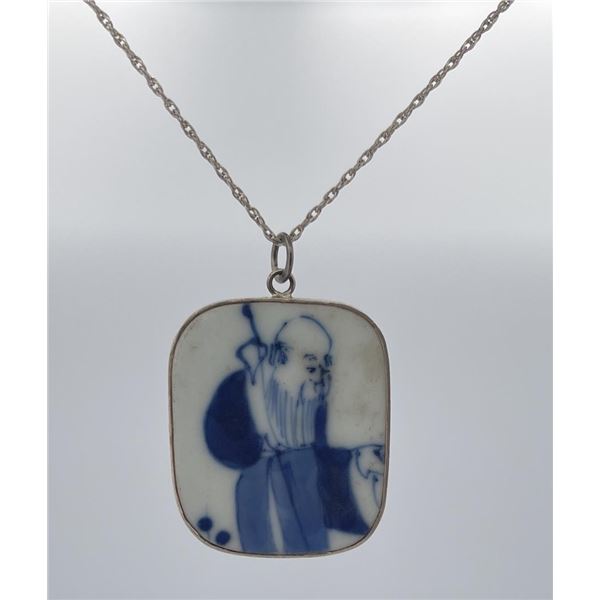 Chinese Porcelain Shard Sterling Silver Necklace