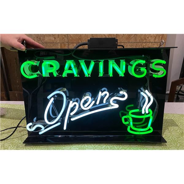 Neon Open Sign "Cravings" Green/White (Aprox 26.5"x18.5")