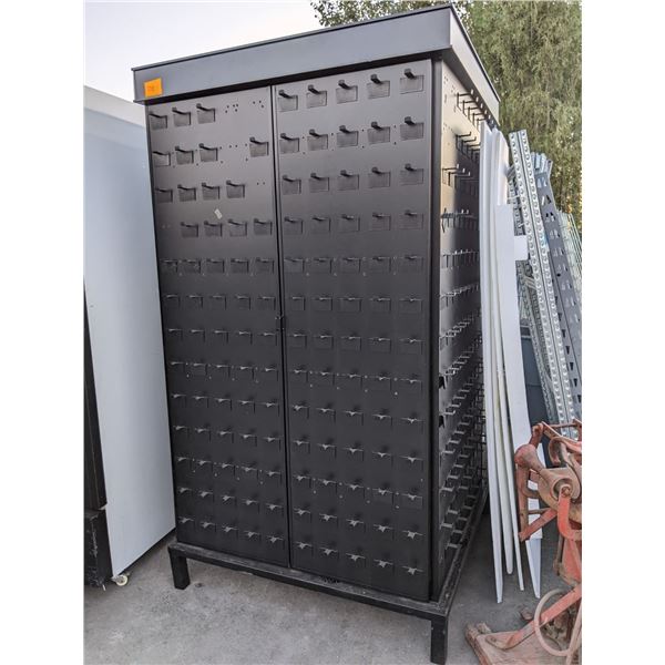 Black Double Door Storage w/peg hooks approx. 8ft (h) x 4 1