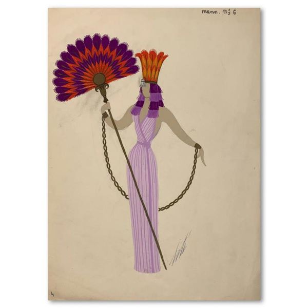 Erte (1892-1990), "Aida" Original Gauche Painting with Gold Leaf, Hand Signed with Letter of Authent