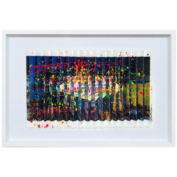 E.M. Zax- One-of-a-kind 3D polymorph mixed media on paper "Vegas Strong"