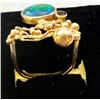 Image 3 : 18K Solid Yellow Gold Ladies Ring w/Luminous Black Opal & Genuine Ruby