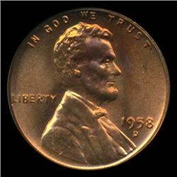1958D Lincoln Cent Coin GEM Graded MS68 RED (COI-4173)