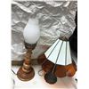 Image 5 : Art Nouveau Lamp with Stained Glass Shade, Oil Lamp, Coat Hanger, Wood Bowl, Copper Colour Candles H
