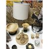 Image 4 : Prehistoric Palm Fossil, Elephant Candle Holder, Coasters, Soapstone Set, 2 Baskets, Metal Owl Holde