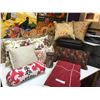 Image 1 : Large Assortment of Decorative Throw Pillows, Rest Blanket, Ottoman, Decorative Wine Holder