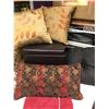 Image 5 : Large Assortment of Decorative Throw Pillows, Rest Blanket, Ottoman, Decorative Wine Holder