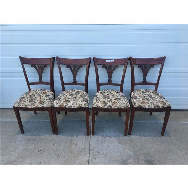 4 Hand Carved Dining Room Chairs w Gorgeous Floral Upholstery Fabric
