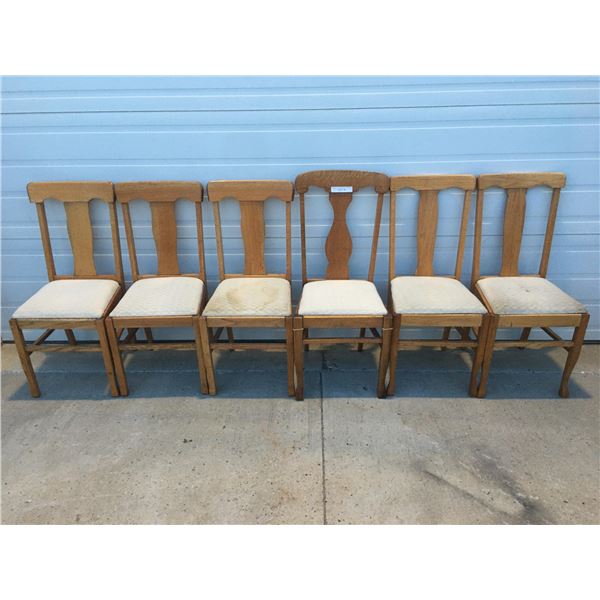 6 Vintage Dining Room Chairs w Ivory Fabric (Some Stains)