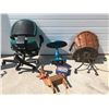 Image 3 : 2 Desk Chairs (1 Leather), Small Blue Table & Reindeer Christmas Ornament