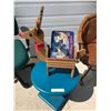 Image 4 : 2 Desk Chairs (1 Leather), Small Blue Table & Reindeer Christmas Ornament