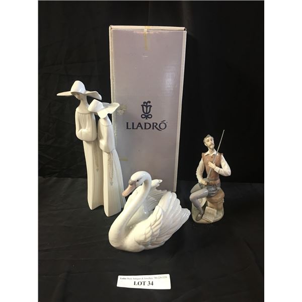 3 Lladro Figurines – Swan, Shakespeare & Nuns