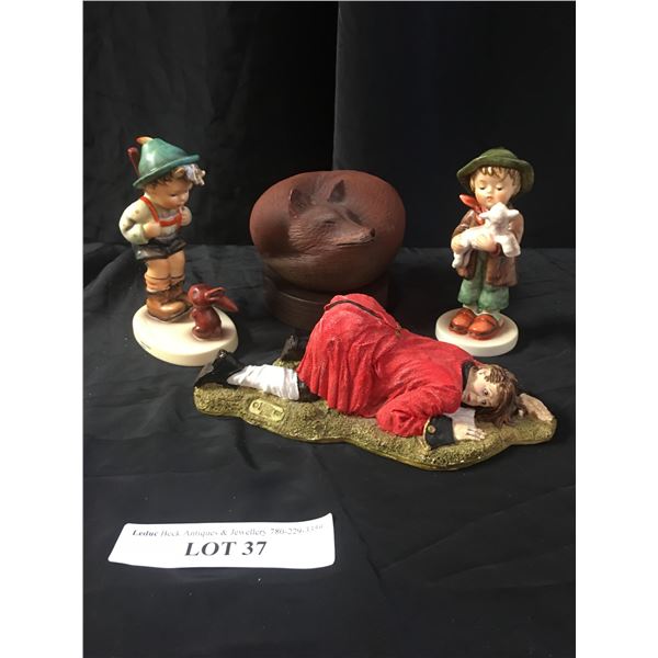 Lilliput Lane Gulliver Figurine, 2 Goebel Little Boy Figurines & Encompass Fox Figurine