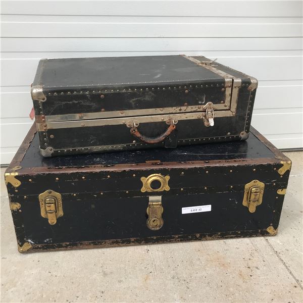 Black Trunk & Antique Suitcase
