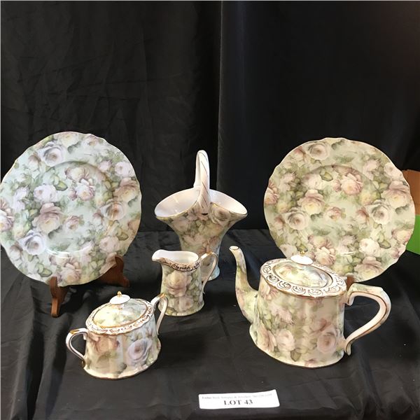 Asst Porcelain Plates, Teapot, Candy Dish by Baum Bros