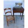 Image 1 : Vintage Singer Sewing Machine & Cabinet, Wood Chair w Caned Seat