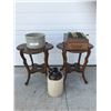 Image 1 : 2 Small Wood Side Tables, Compometer Adding Machine, Stoneware Jug & Pot