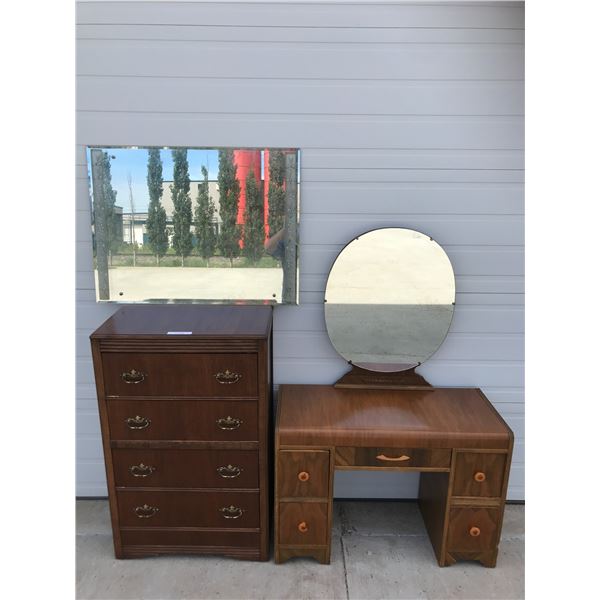 4 Drawer Maple Chest, Decorative Mirror & Beautiful Wood Desk w Mirror