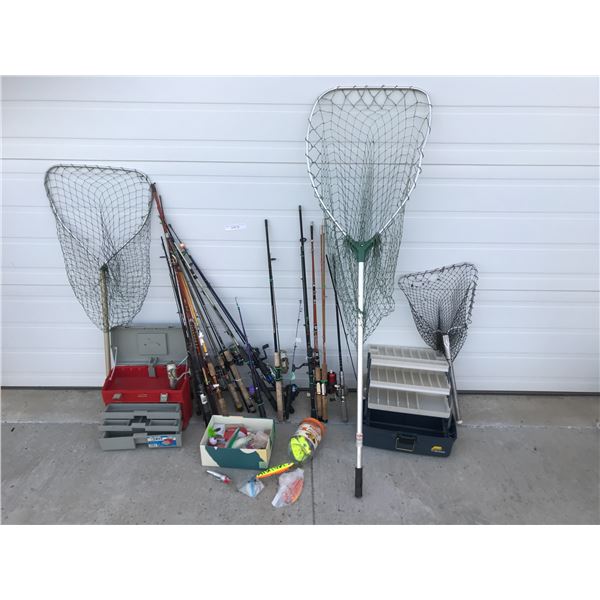 Large Selection of Fishing Rods incl Total Tackle, True Temper, Walleye Special, 3 Fishing Nets, 2 T