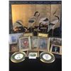 Image 1 : Large Asian Screen with Cranes (Gold Leaf), Magazine Rack, Basket & Various Pictures incl Pinky, Blu